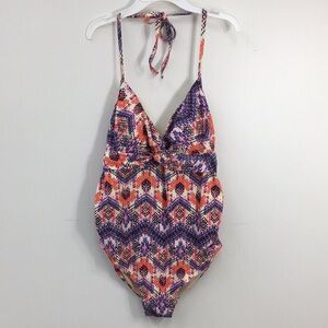 Liz Lange Maternity One Piece Abstract Multi Color Swim Suit Size M EXCELLENT